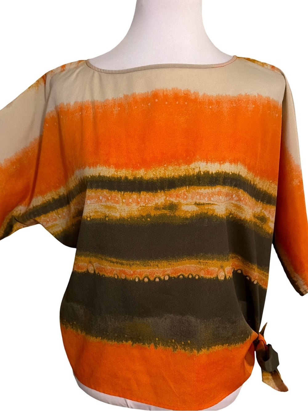 Michael Kors Orange Olive Stripe Blouse